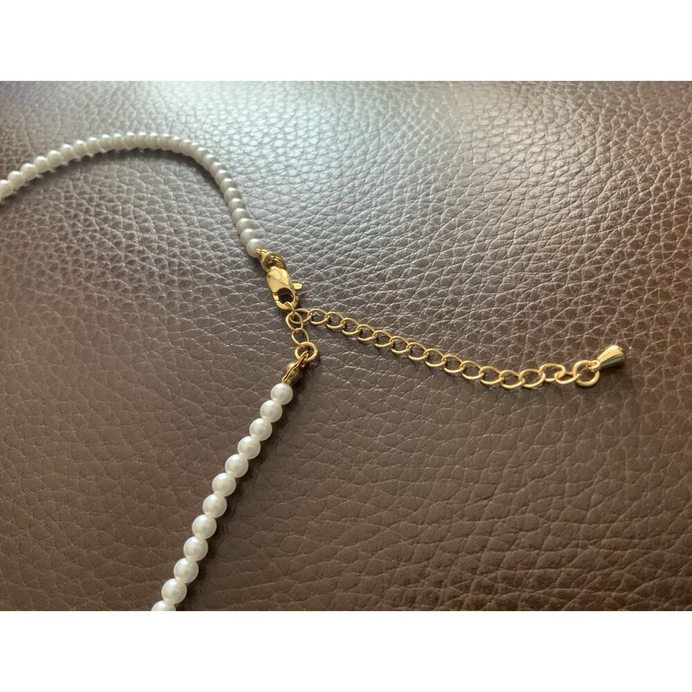 Anthropologie Pearl Necklace Nugget Gold Boho Chain Delicate Baroque Geometric - Picture 9 of 10